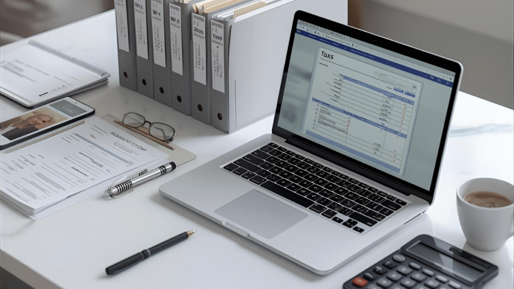 Ultimate 2025 Tax Document Checklist workspace with W-2s, 1099s, and organized tax documents